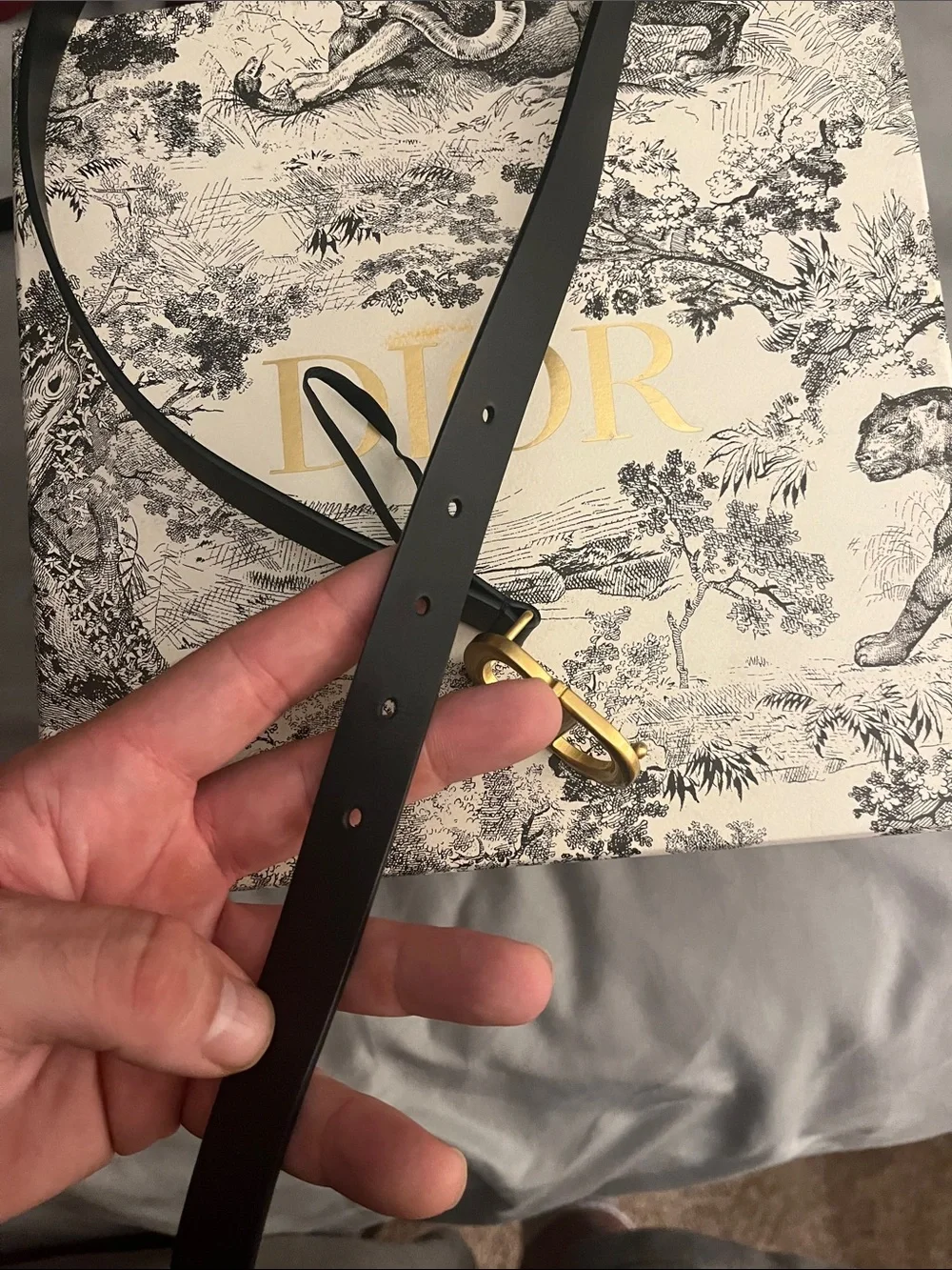 Dior Black Leather Belt with Gold CD Buckle